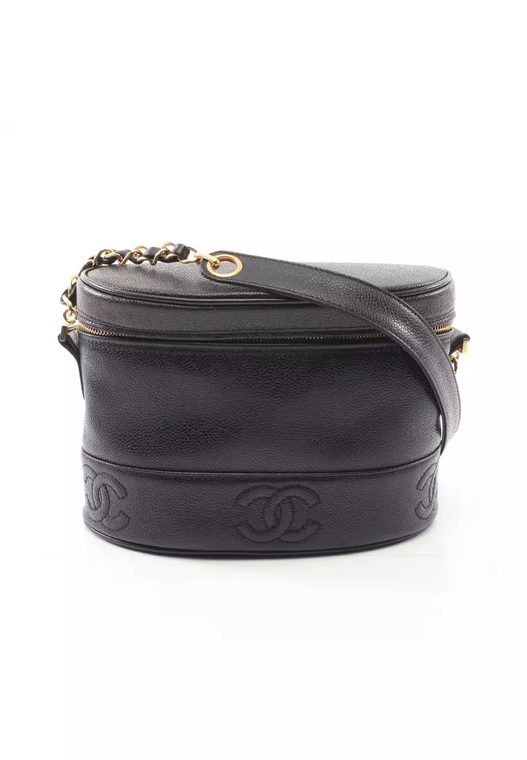 Buy Chanel Pre-loved CHANEL triple coco mark chain shoulder bag Caviar skin  black gold hardware 2023 Online