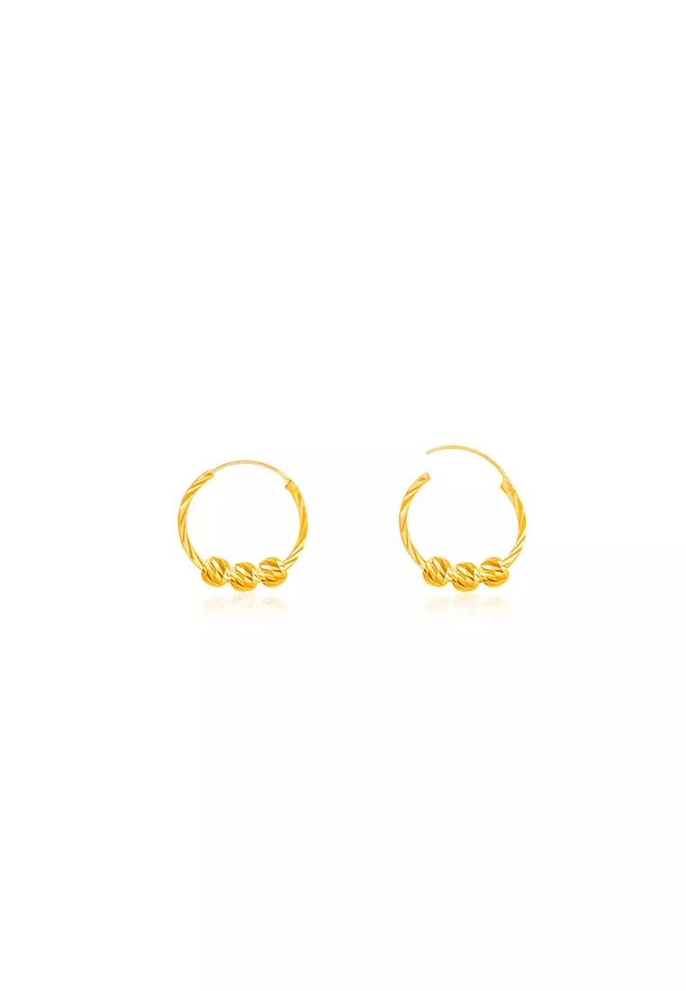 916/22K Gold Round Loop with Beads Earrings S67 (S Size)