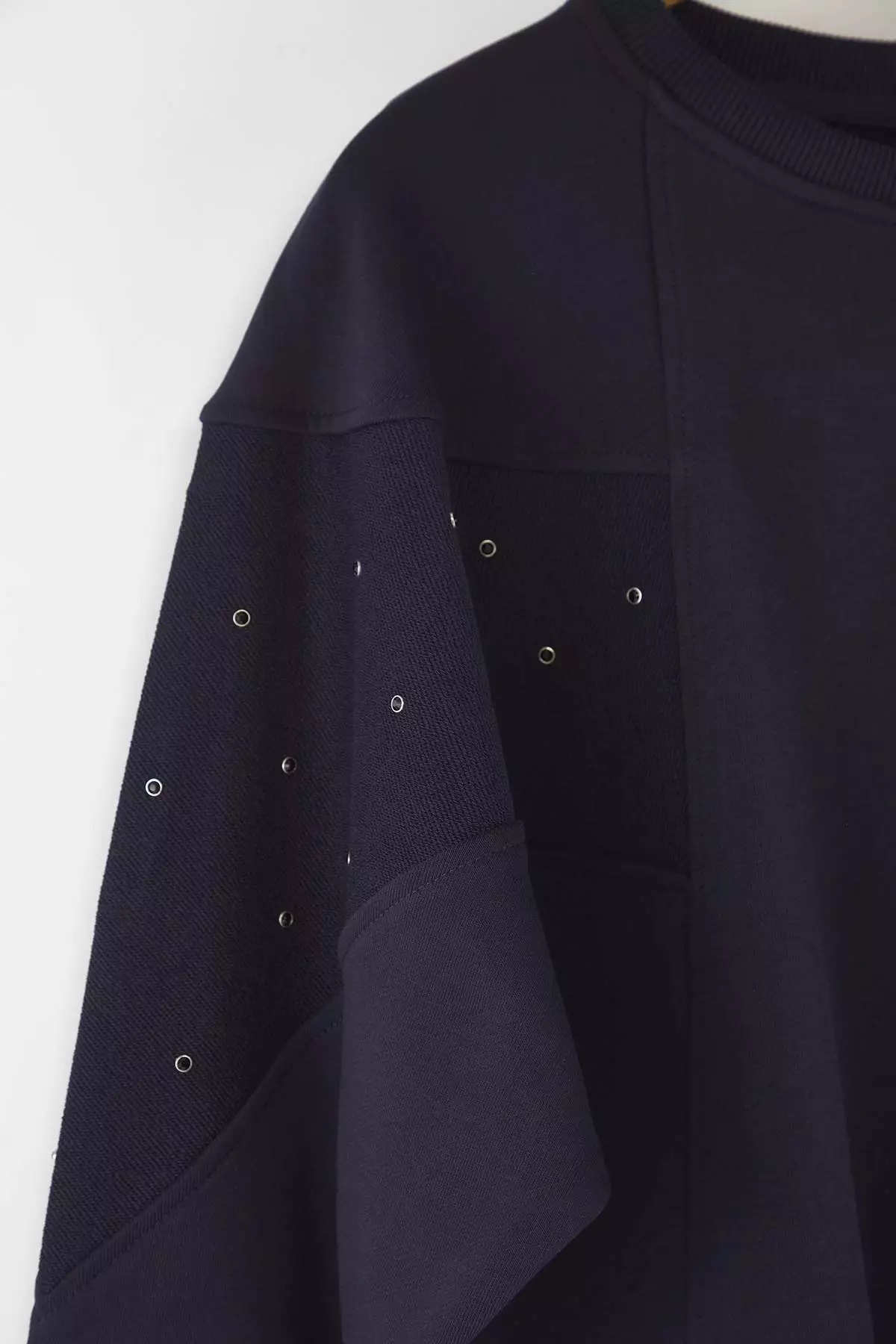 Navy Blue Eyelet Accessory Detailed Crew Neck Oversize/Wide Cut Knitted Sweatshirt