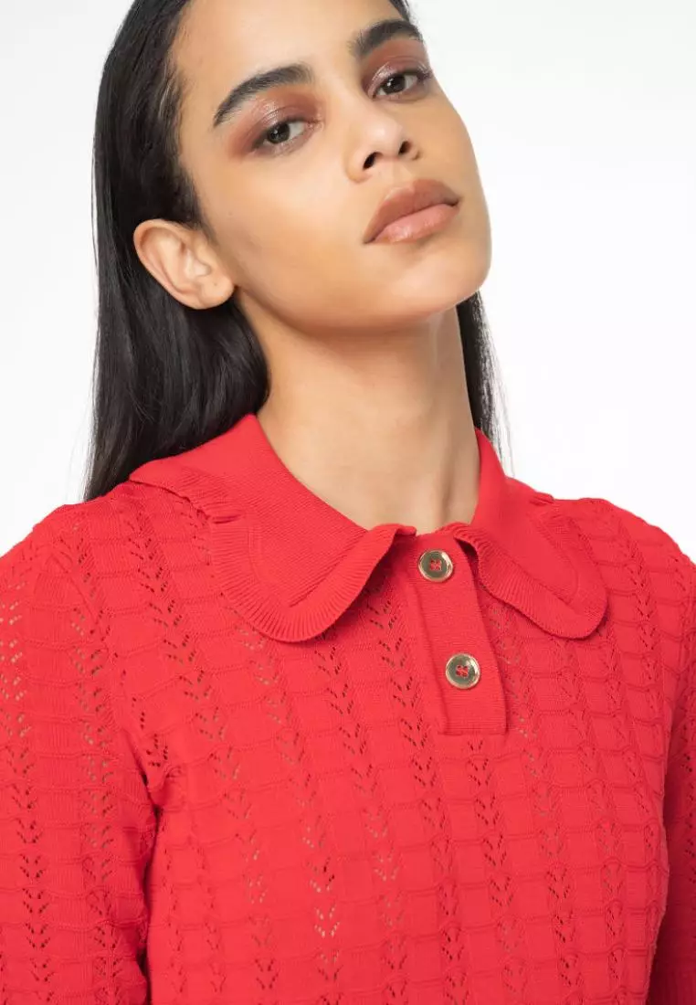 Fan-stitched knit mini dress