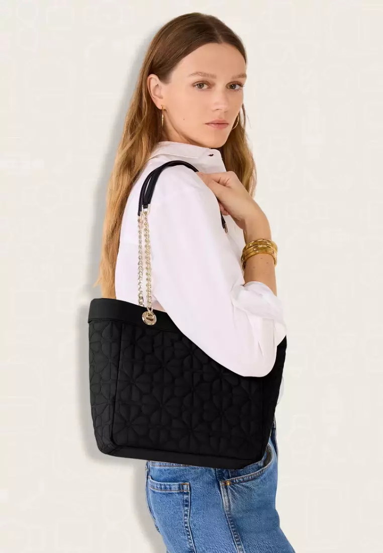 Kate Spade Spade Flower Quilted Fabric Medium Tote Black