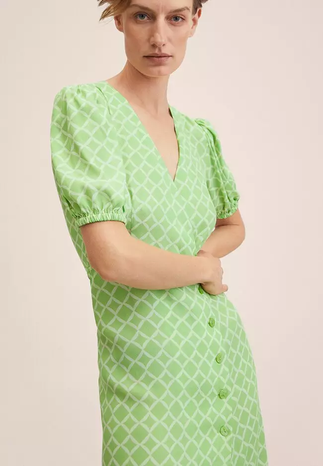 Printed Dress With Balloon Sleeves