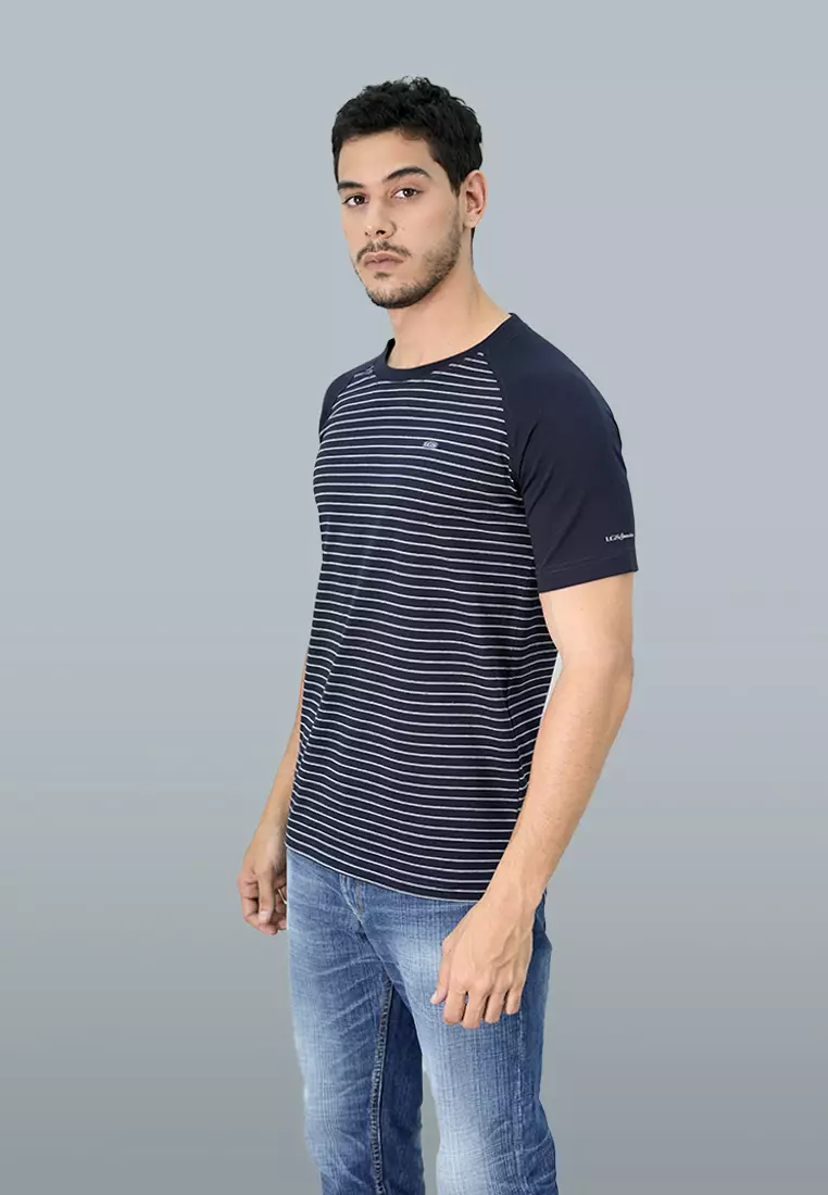 LGS - Kaos Casual Pria Lengan Pendek Motif Garis Garis Warna Hitam Slim Fit - JTS.323.S3366F.01.C