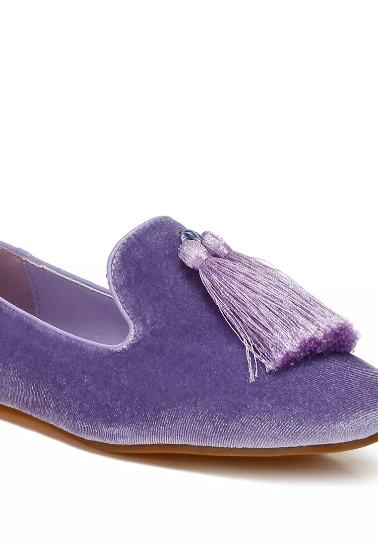 Iconic Tassel Detail Velvet Loafers in Lilac