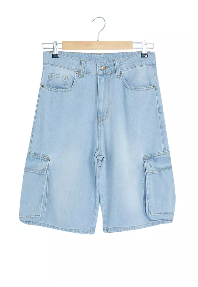 Jual Trendyol Baggy Cargo Denim Shorts Original 2025 ZALORA
