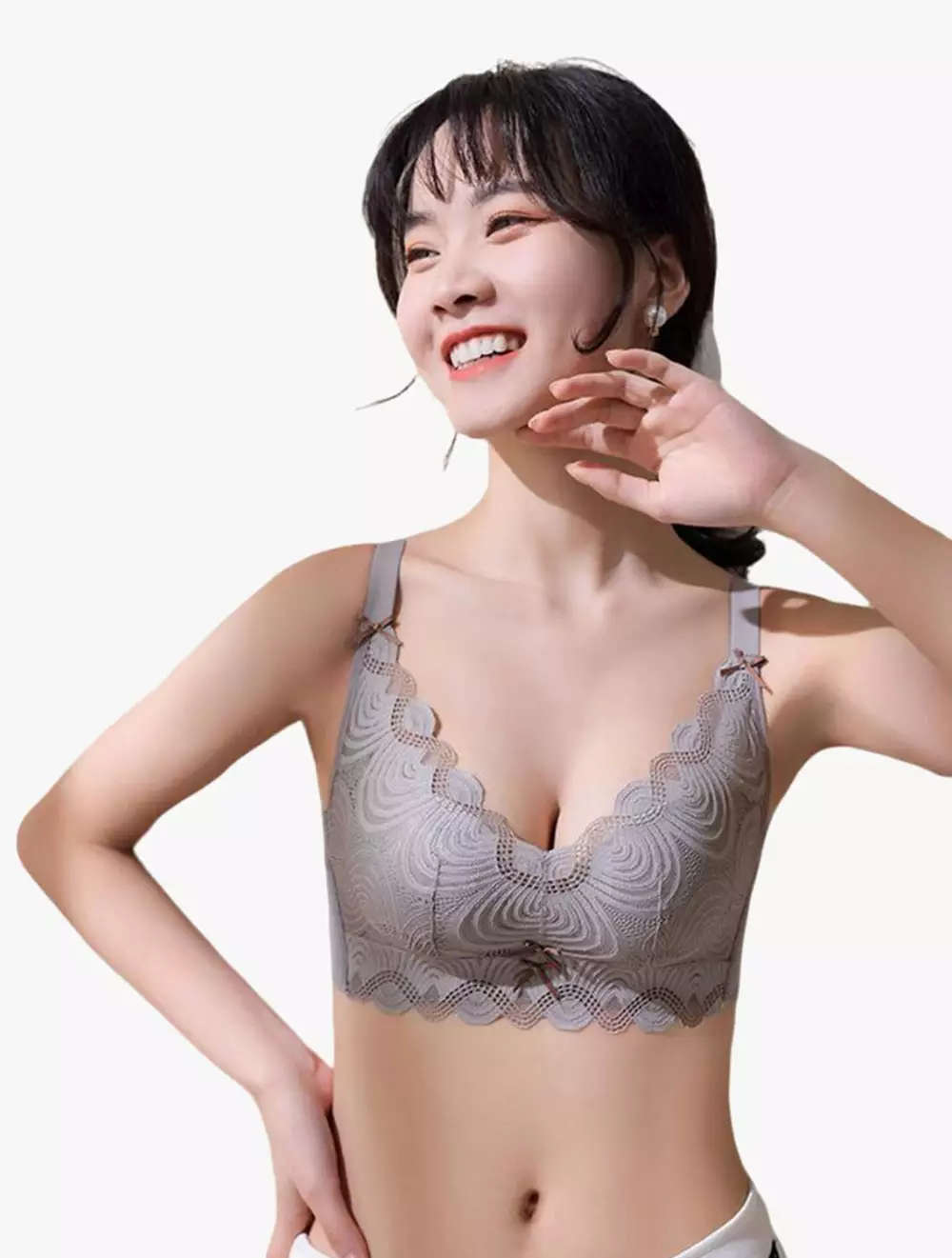 Cynthia Kylie Push Up Scallop Lace Bra - Grey