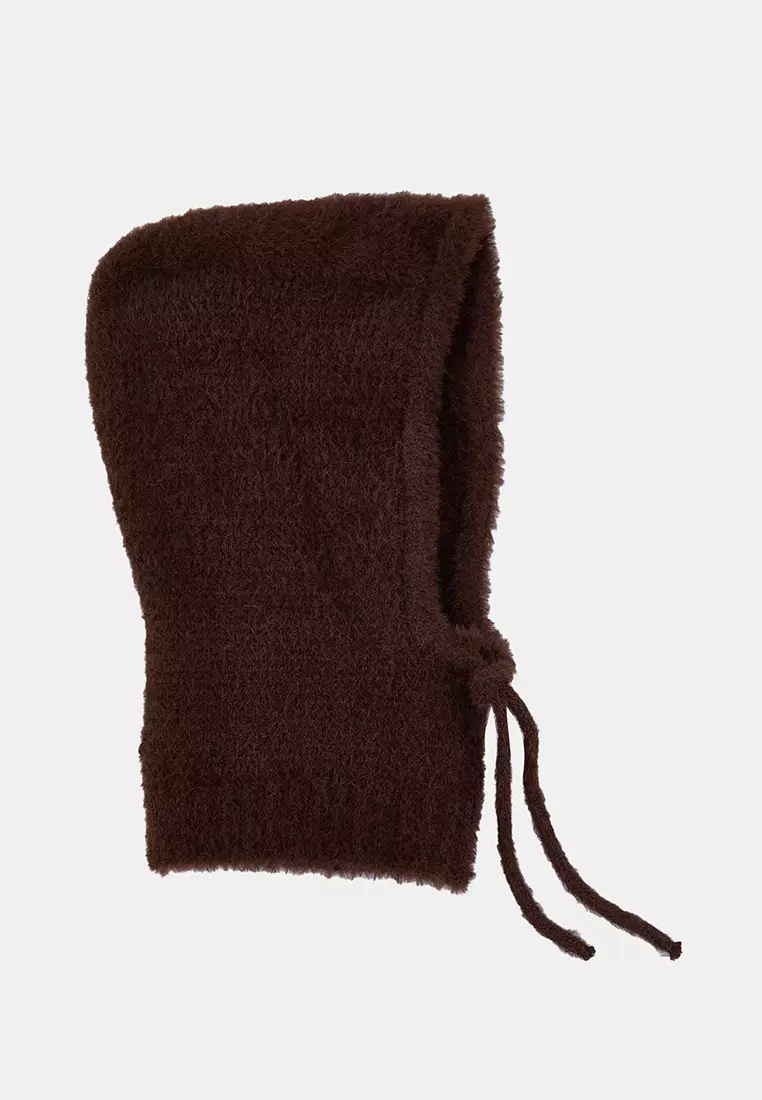 Soft Textured Tie-Up Head-Wrapping Balaklava Knitwear Beanie