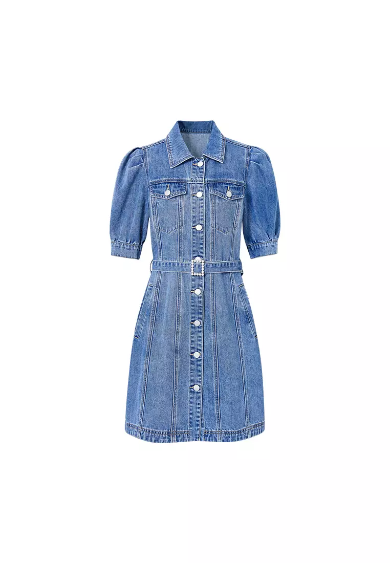 Denim Shirt Dress with Waist Belt