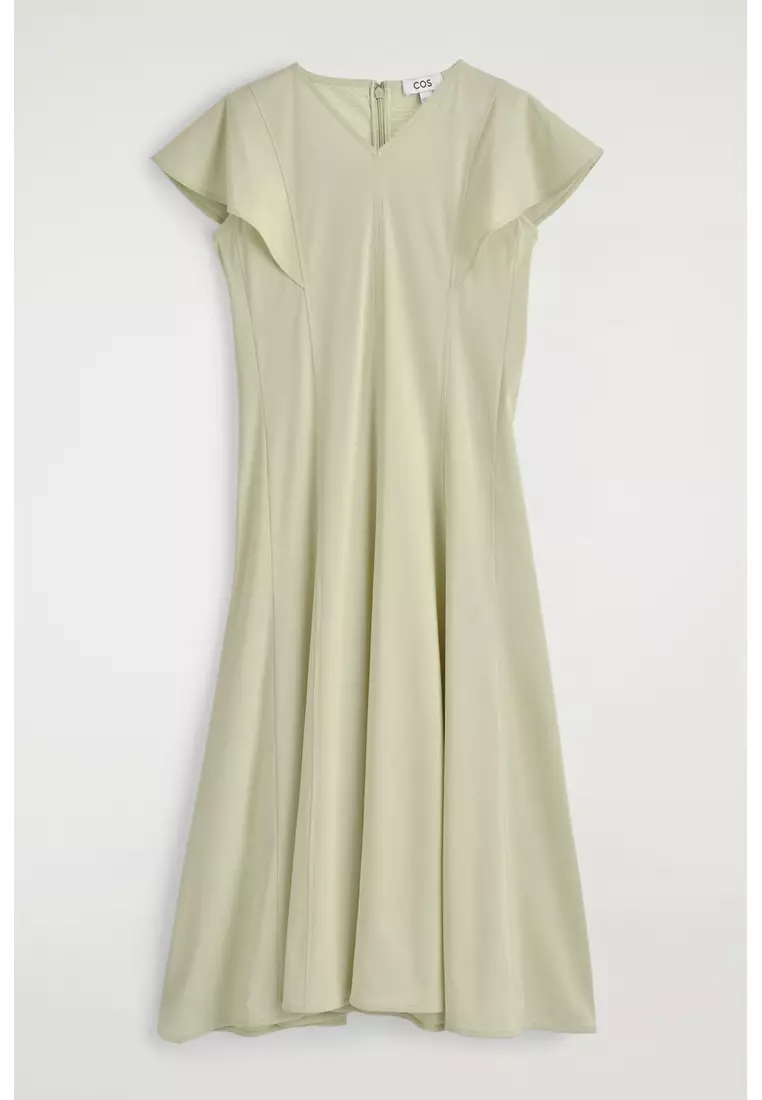 PETAL-SLEEVE COTTON MIDI DRESS