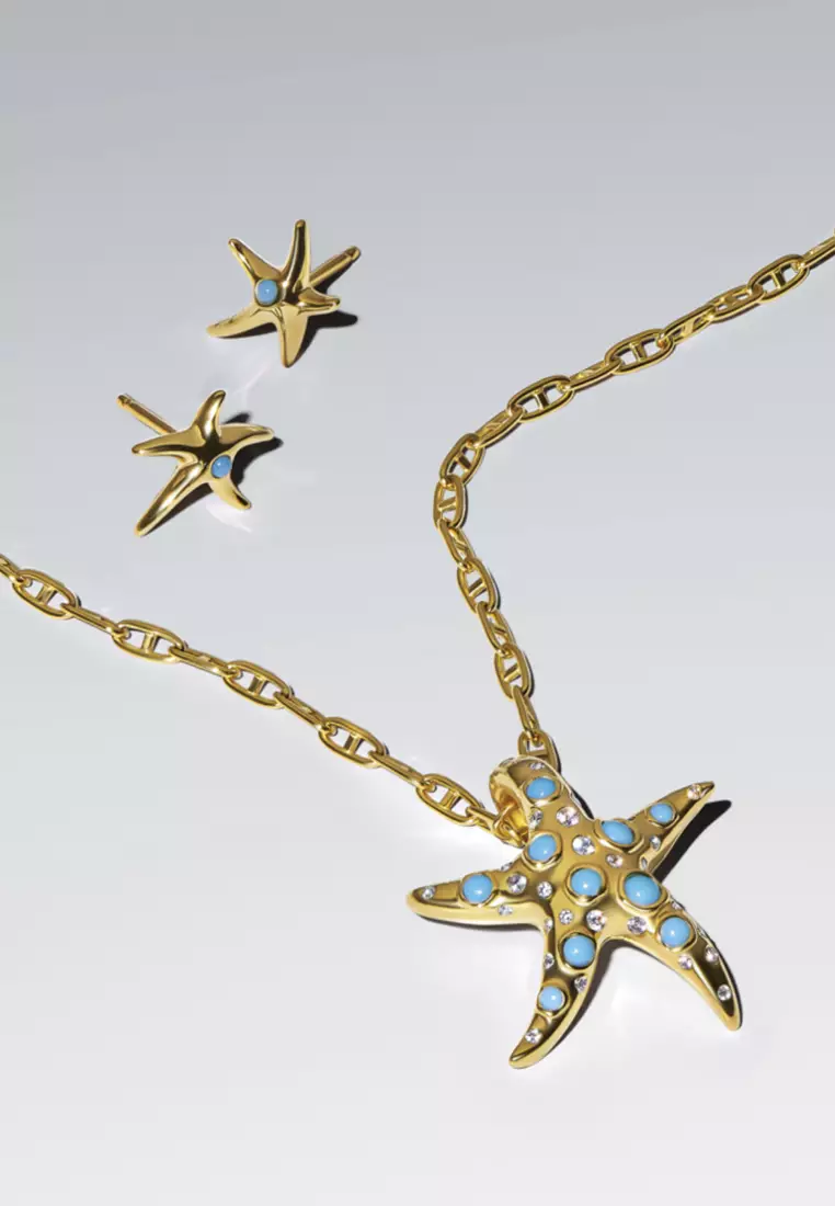 Pandora 14K Gold Plated Sparkling Blue Starfish Dangle Charm