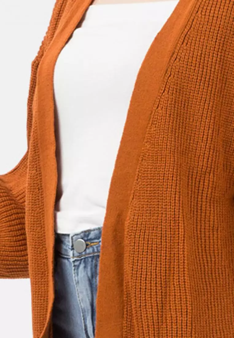 Balloon Sleeve Knit Cardigan in Terracotta