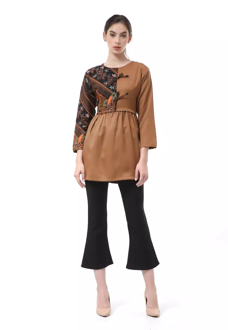 Olaf Atasan Wanita Batik Kerja Elegant Design Material Cotton ORIGINAL - Brown