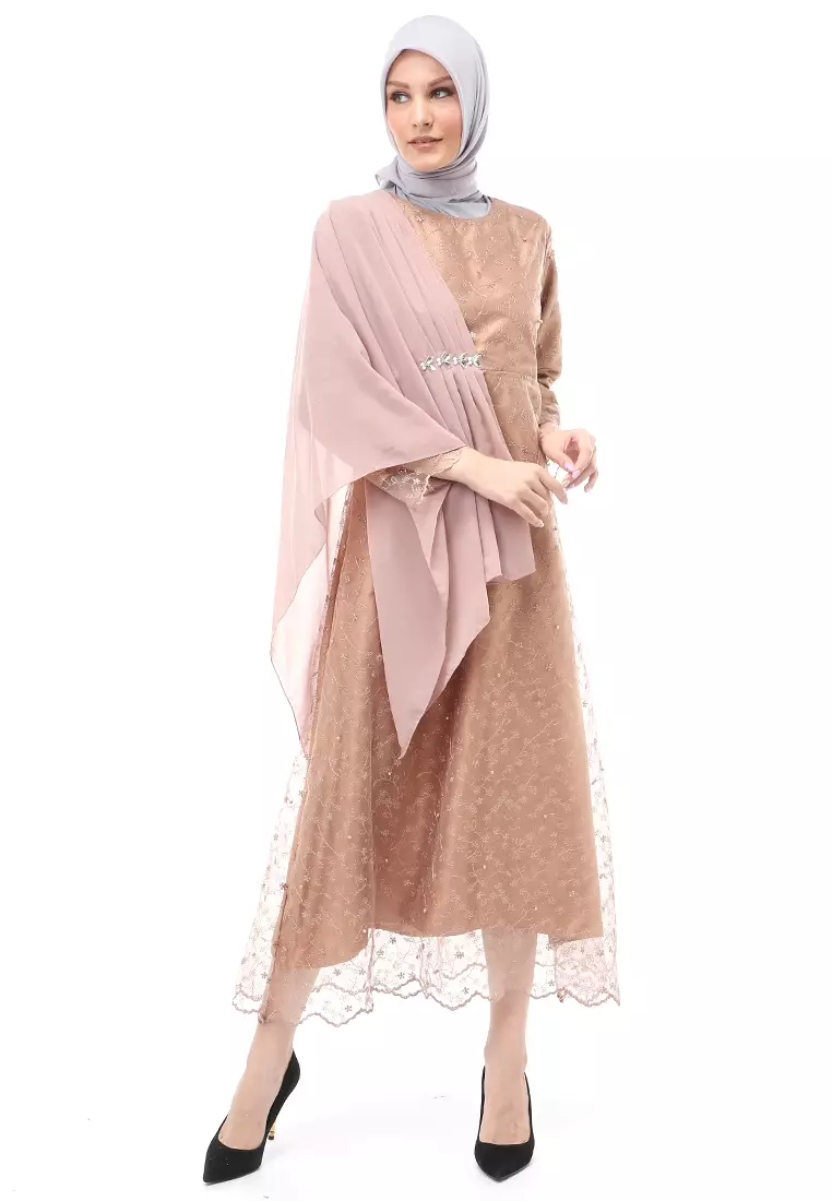 Anita Gaun Long Dress Wanita Regular Fit - Brown