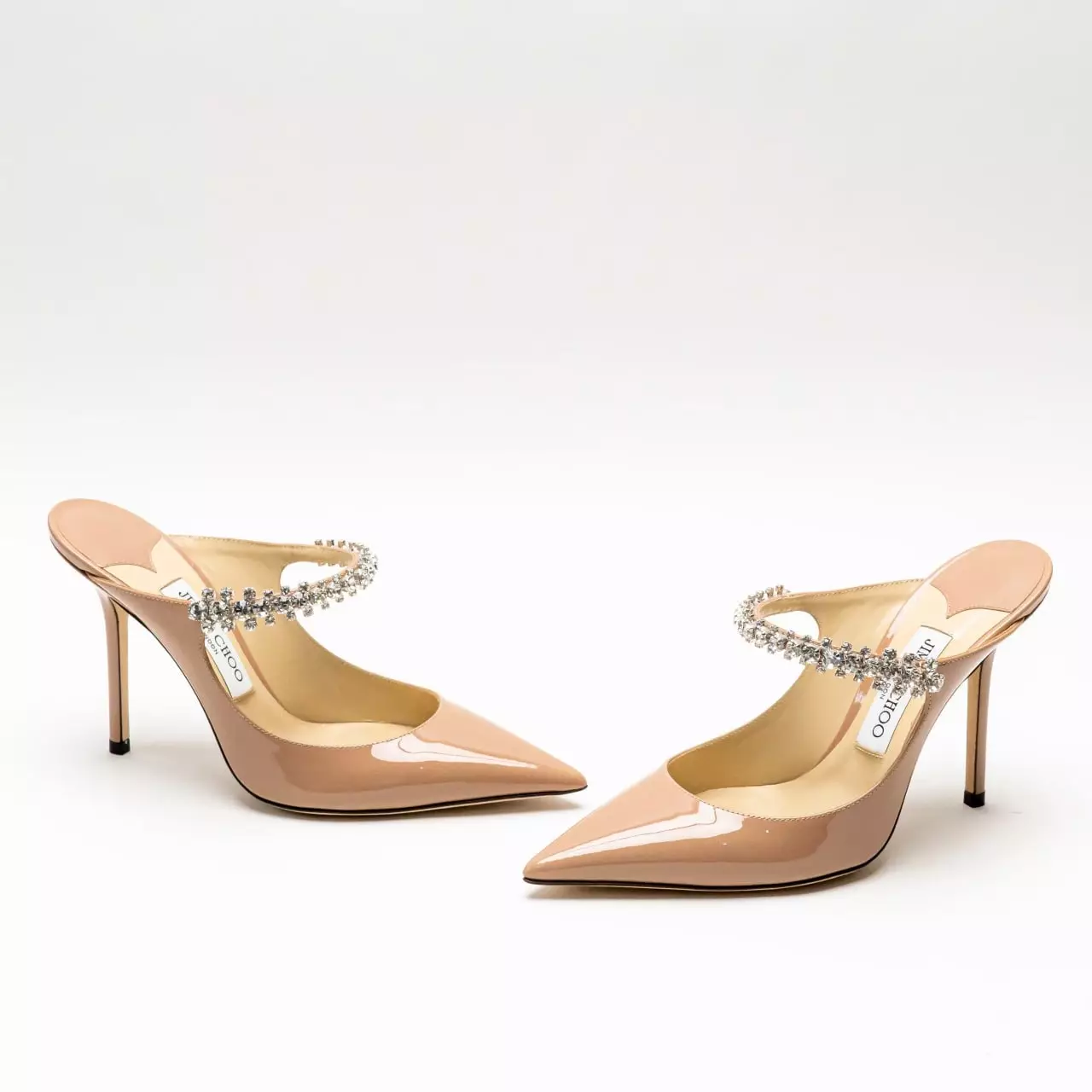Bing 100 Crystal Strap Patent Leather Heels Pink