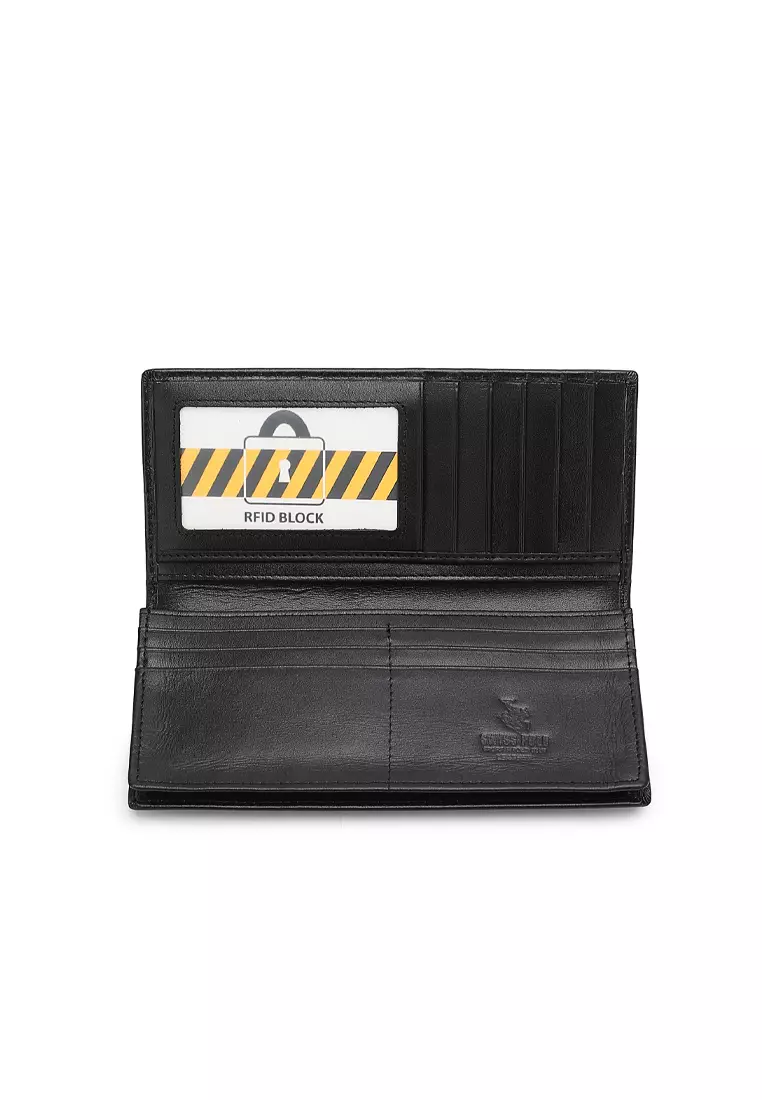 Men's Genuine Leather RFID Blocking Fortune Long Wallet (Genuine 皮具錢包) - 黑色