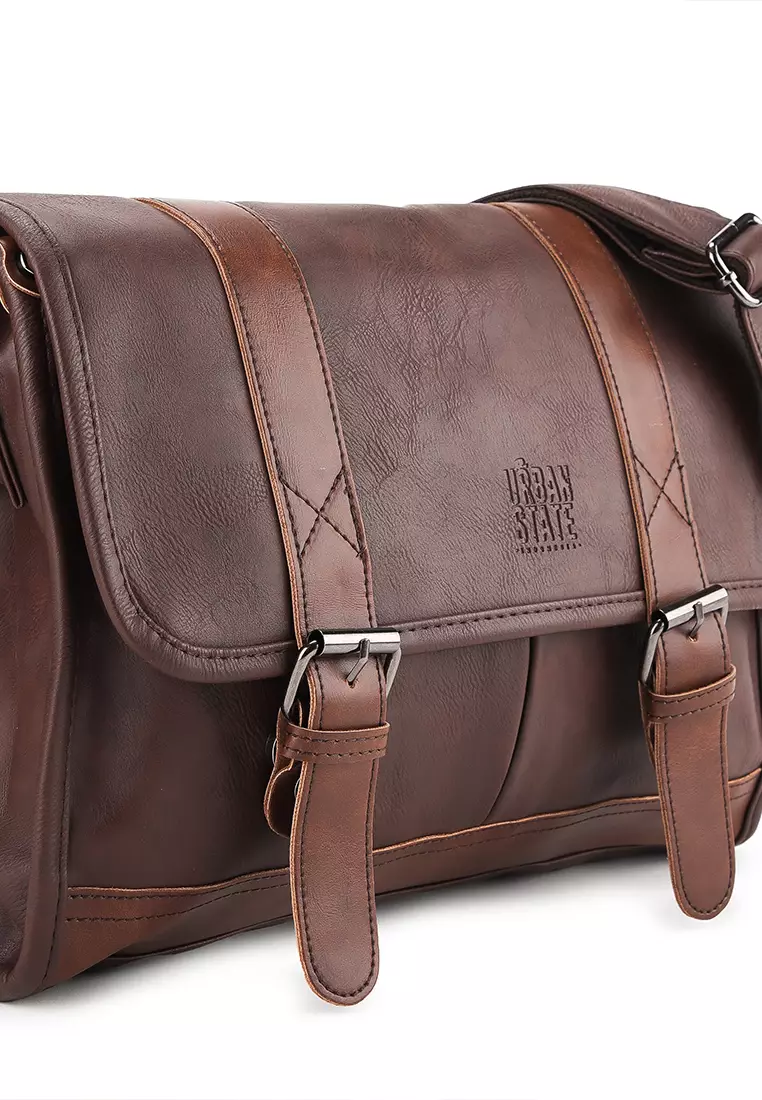 Distressed Leather Relay Messenger Bag