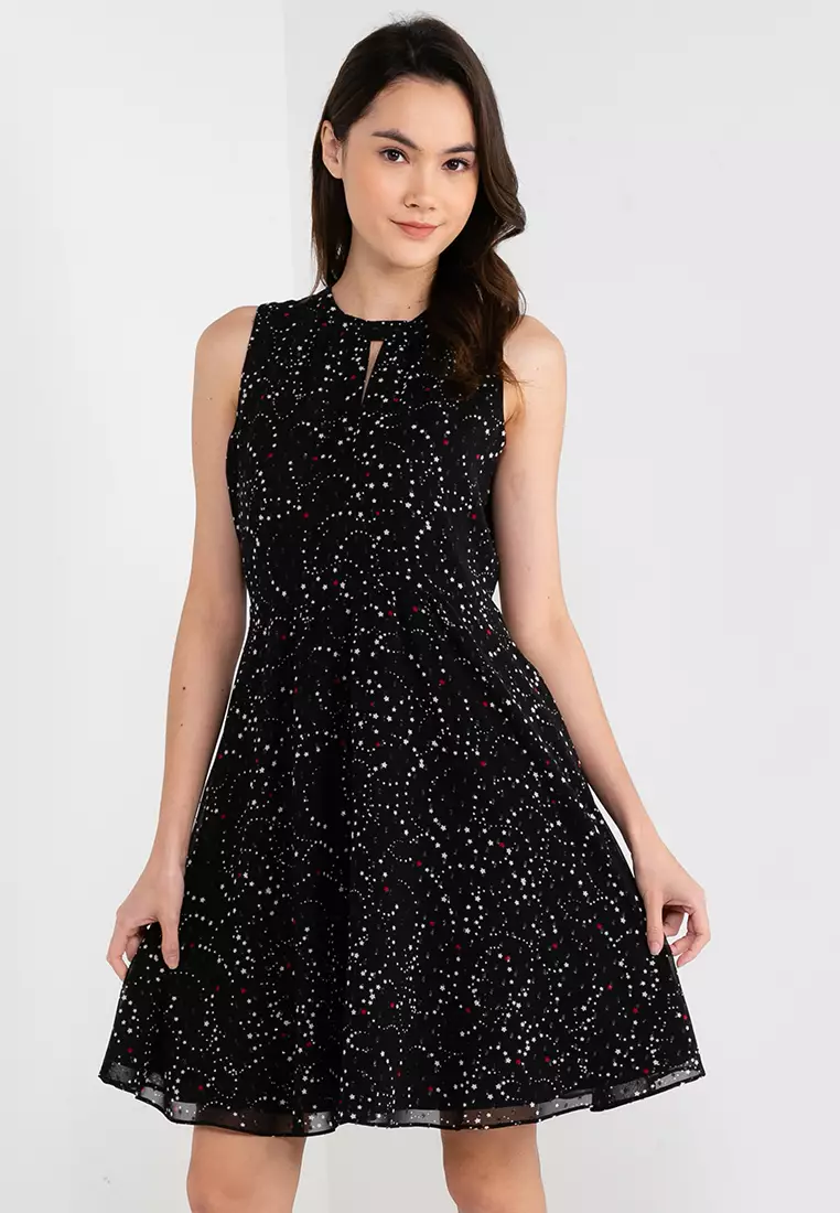 Chiffon Star Print Flare Dress