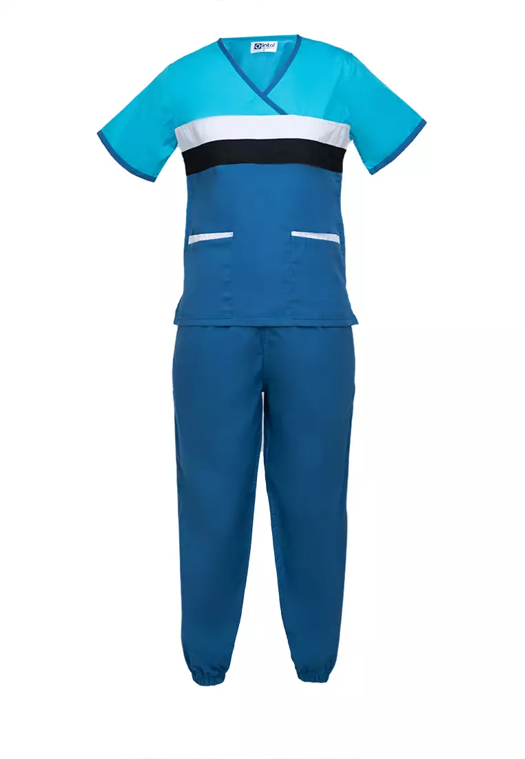 Buy INTAL GARMENTS Scrub Suits Overlap 4Tone Color Chest Double Line Piping Combination 2023