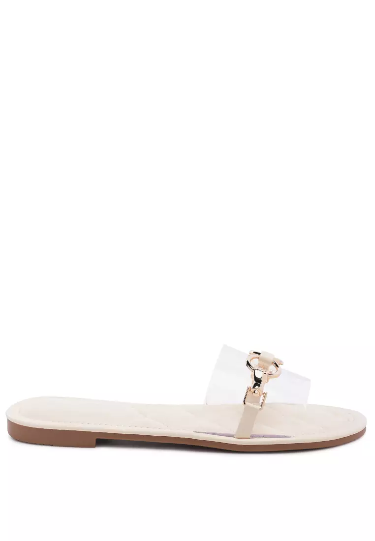 Buy London Rag Clear Buckled Quilted Slides in Beige 2024 Online ...