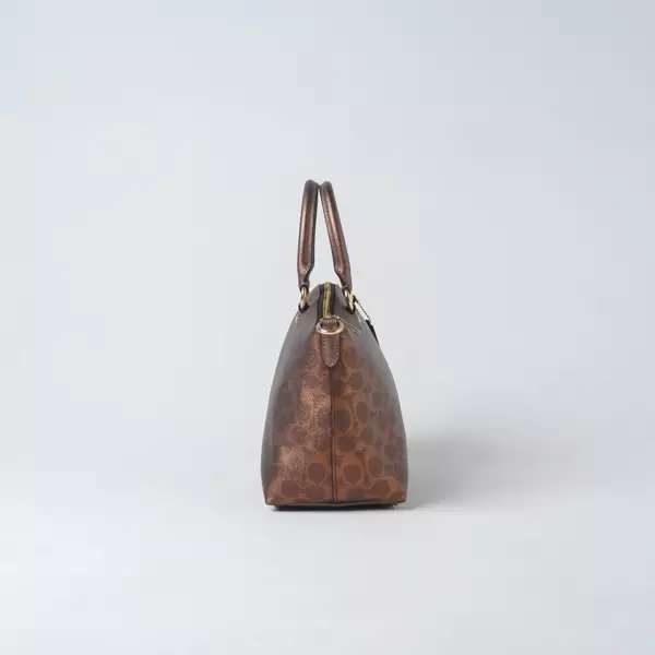 Tas COACH SADIE MONOGRAM METALLIC BROWN ZIP SATCHEL BAG WITH LS 100% ORIGINAL