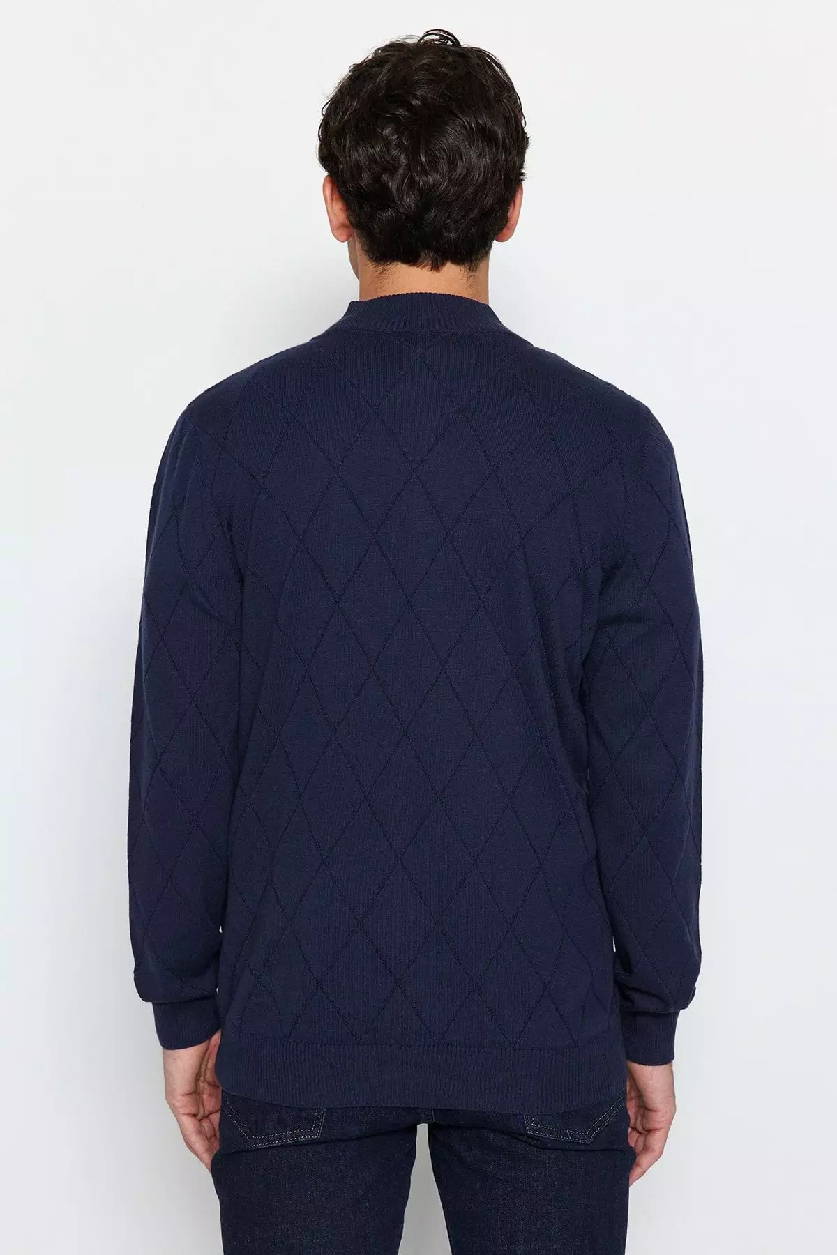 Navy Blue Regular Fit Cotton Half Turtleneck Zippered Collar Smart Knitwear Sweater TMNAW23KZ00215