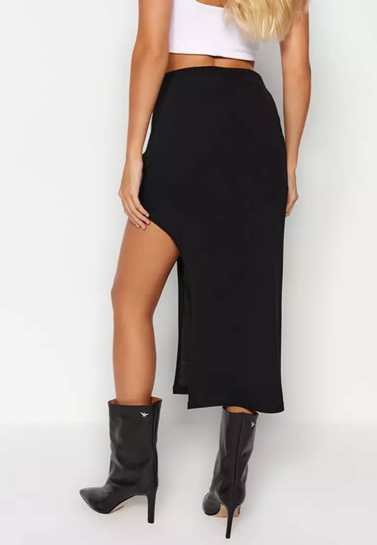 Trendyol Crepe Fabric Pencil Midi Knitted Skirt with Slit Detail