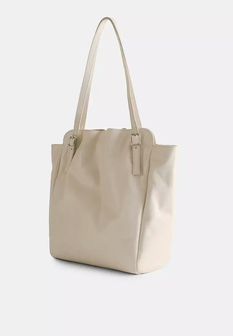 Buckle-Strap Leather Tote Bag
