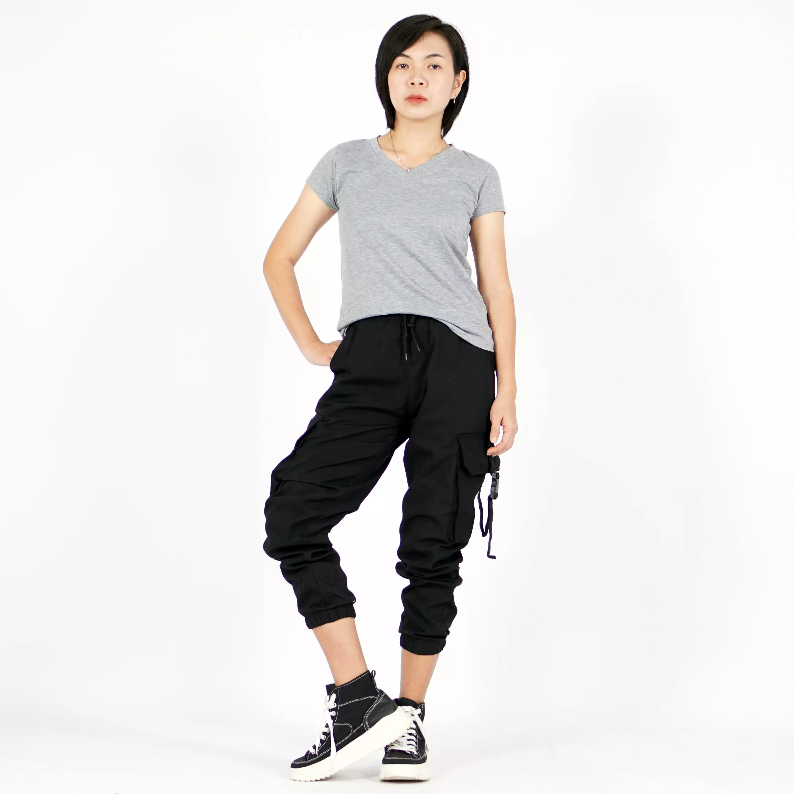  ARTHA Celana Hypebeast Celana Wanita Celana Cargo Jogger Pant - HITAM