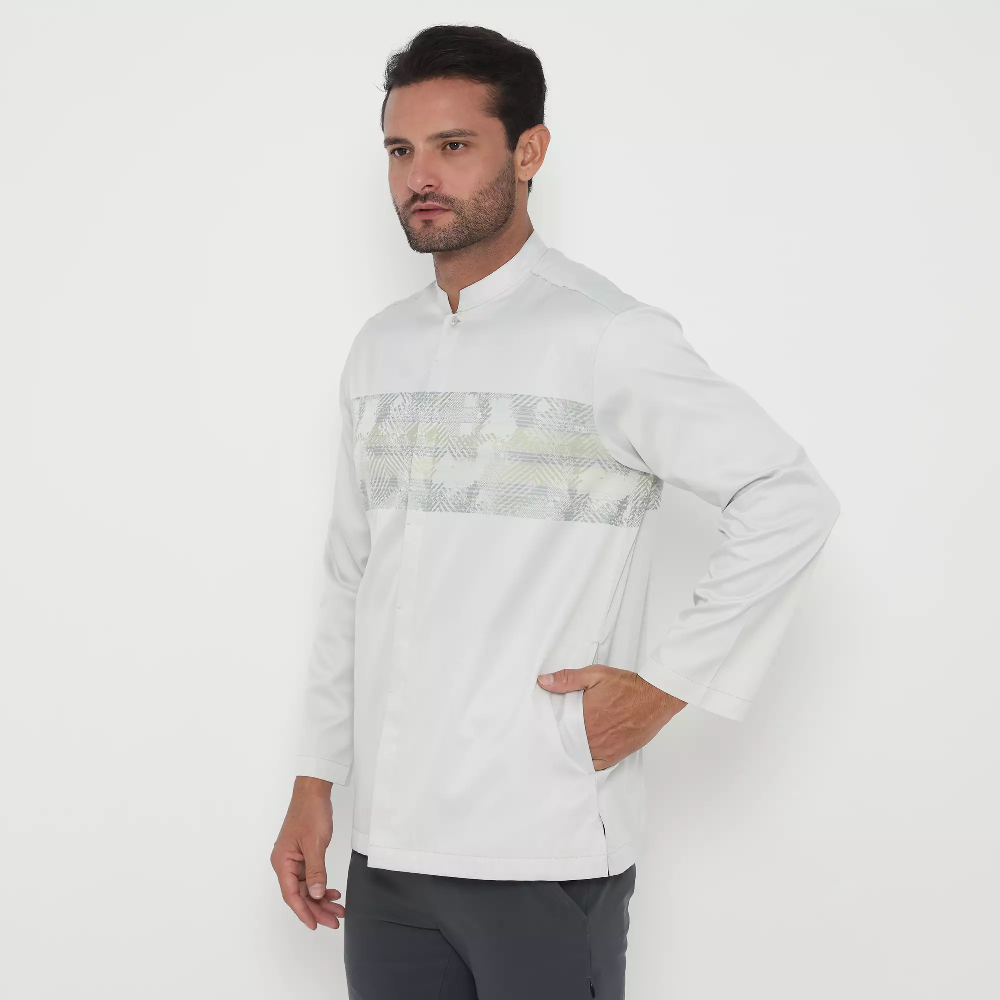 Jobb Abbas Baju Koko Pria Lengan Panjang Regular Fit Light Grey Warna Light Grey