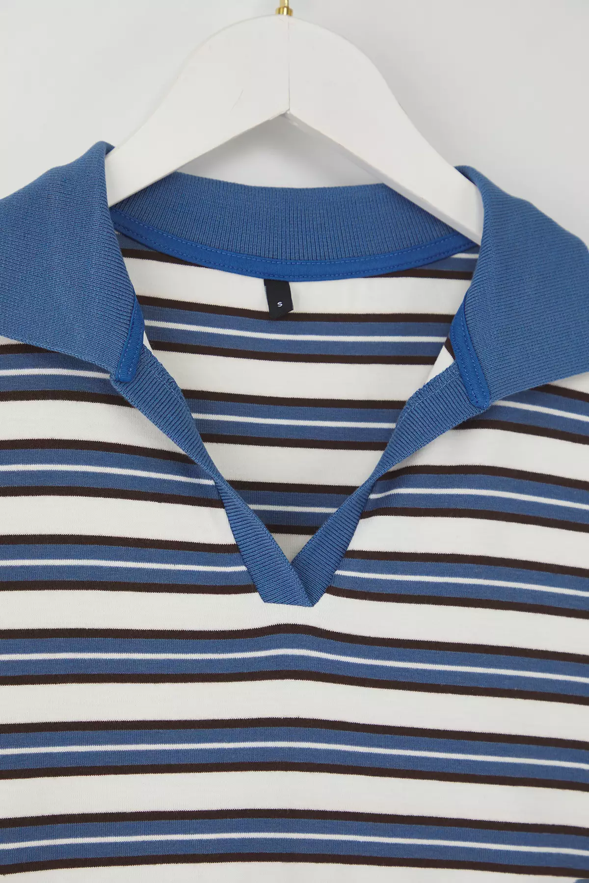 Teen Blue Striped Polo Neck Fitted/Body-Smoothing Knitted Blouse Twoaw26Bz00034