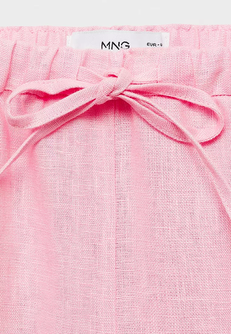 Straight Linen Pants With Bow