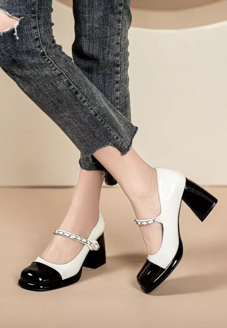 7CM Chain Strap Patent Leather Mary Jane Shoes TE876-5