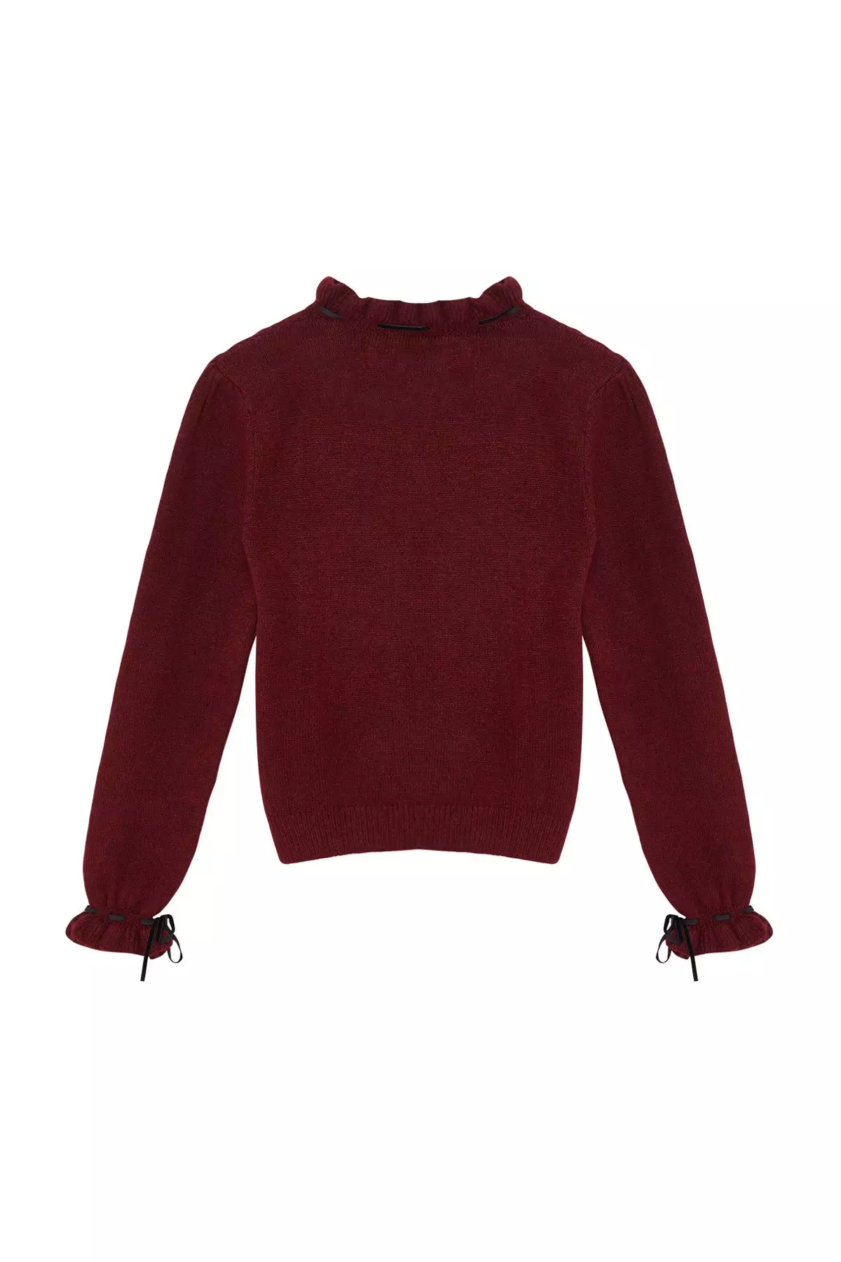 Claret Red Soft Texture Openwork/Hole Ribbon/Bow Detailed Knitwear Sweater TWOAW21KZ2355