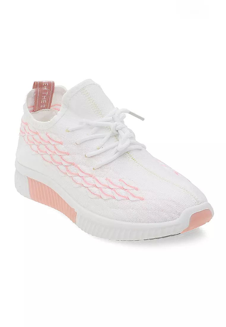 Sneakers Wanita Motif Sisik Dual Tone Color Sepatu Tali Fashion Women - Pink