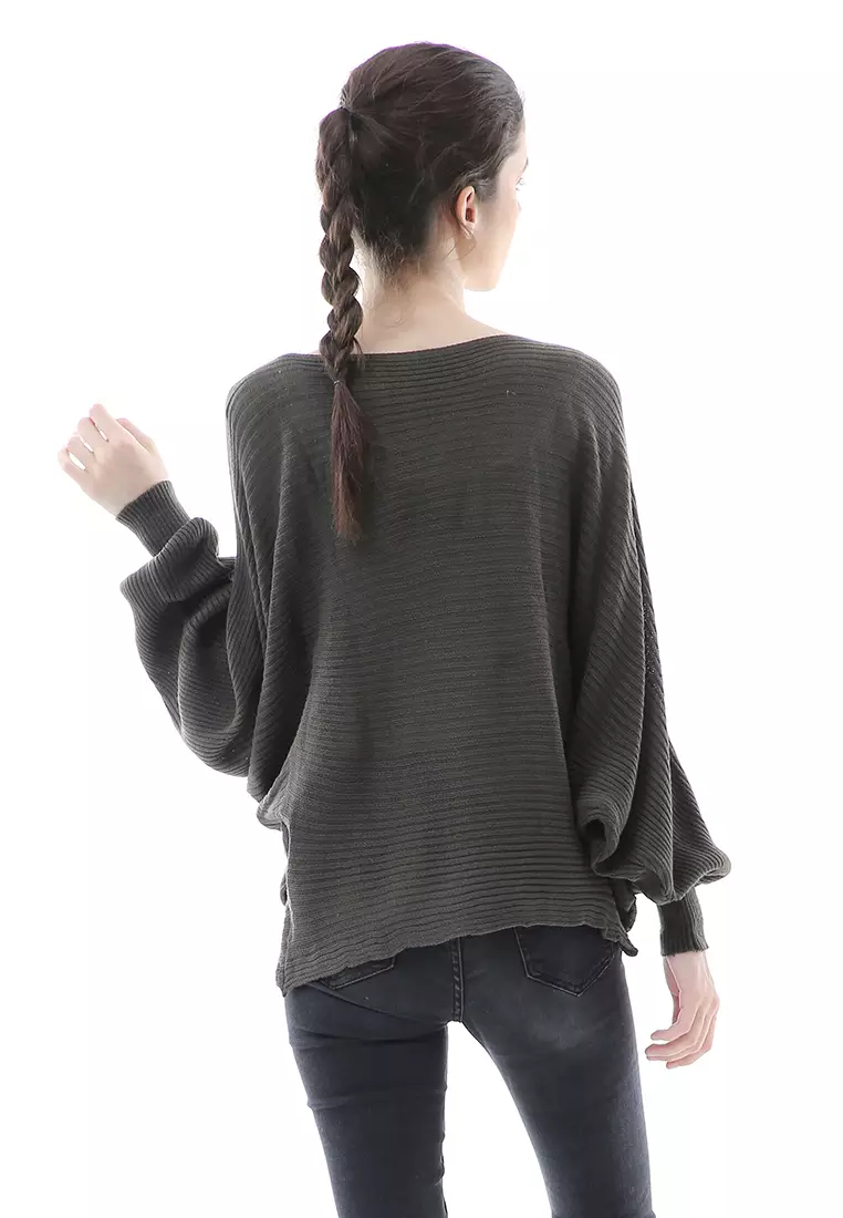 Eveline Sweater Rajut Batwing Atasan Wanita Motif Polos High Quality - Army