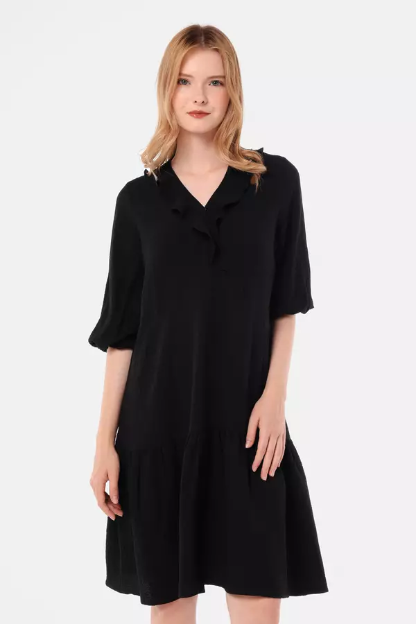 MINIMAL - Holyberry - Midi Wrap Dress - Black Warna Black