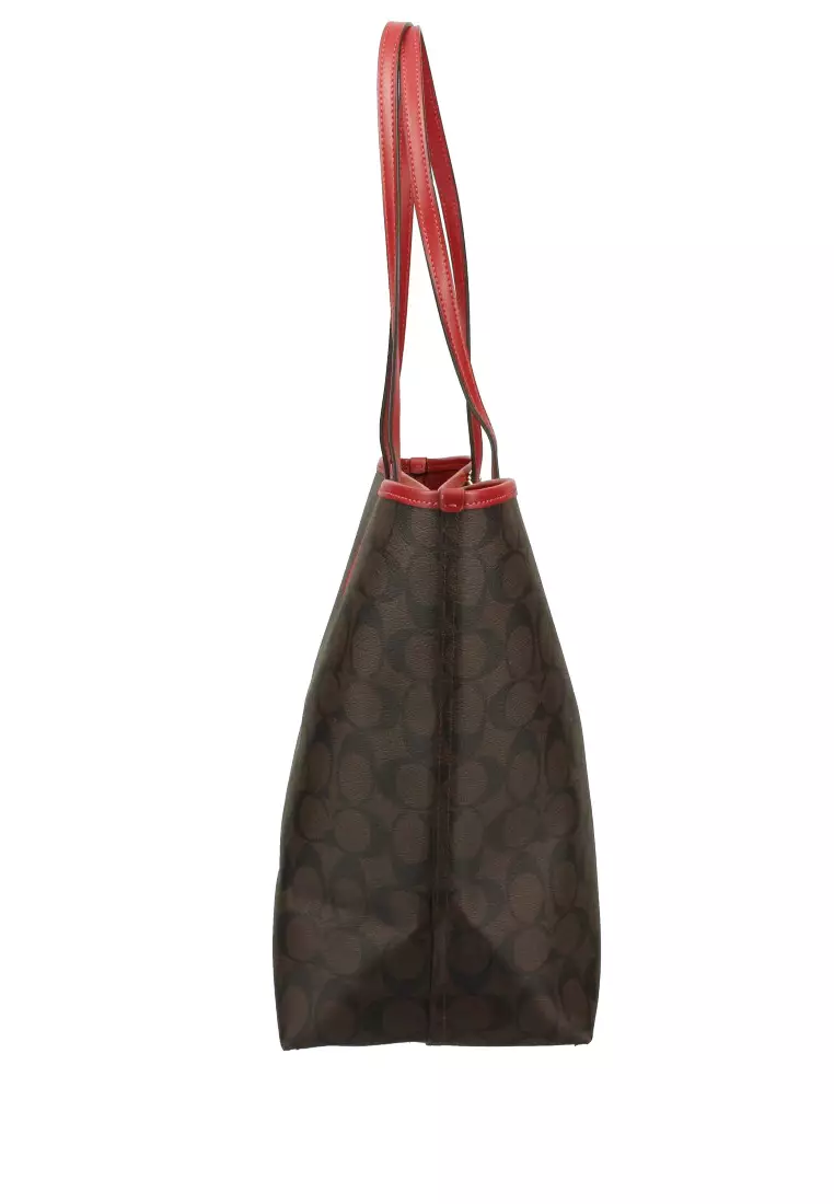 Coach 5696 City Tote In Signature Canvas IN Brown Dark Magenta