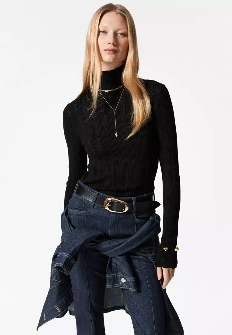 & Other Stories Pointelle-Knit Turtleneck Top
