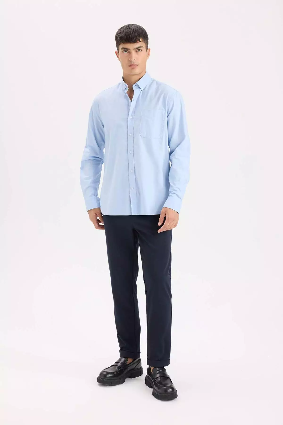 100% Cotton Regular Fit Polo Collar Oxford Basic Plain Long Sleeve Shirt A8028Ax25Sp