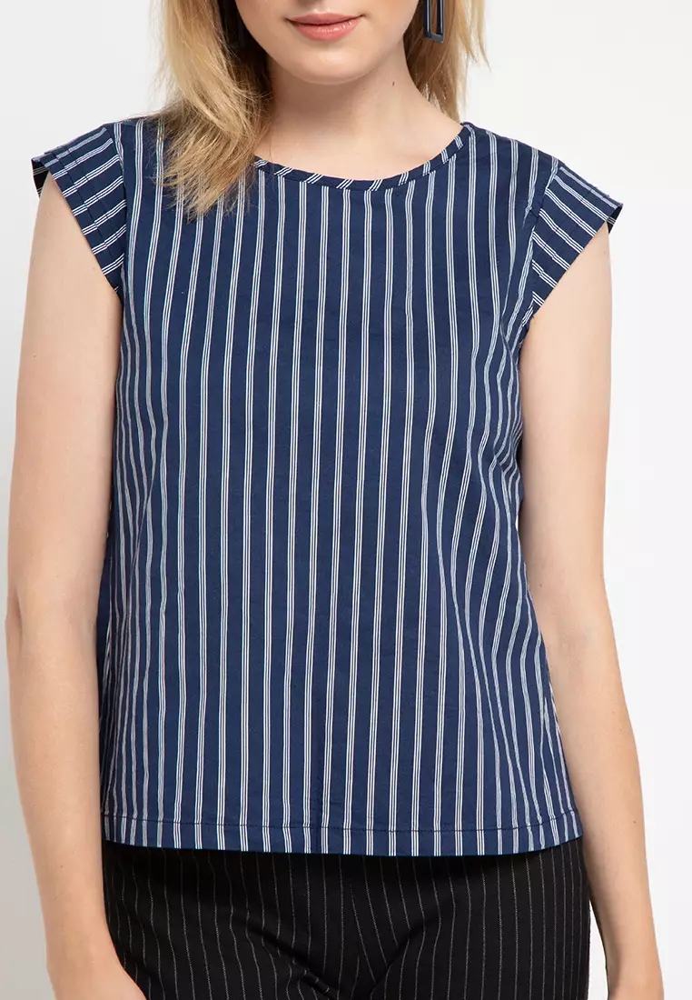 Sophistix Ariel Blouse in Navy Srtipes