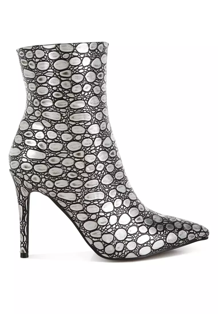 Discount on London Rag  shoes - SKU: Embossed Stiletto Heel Ankle Boots in black