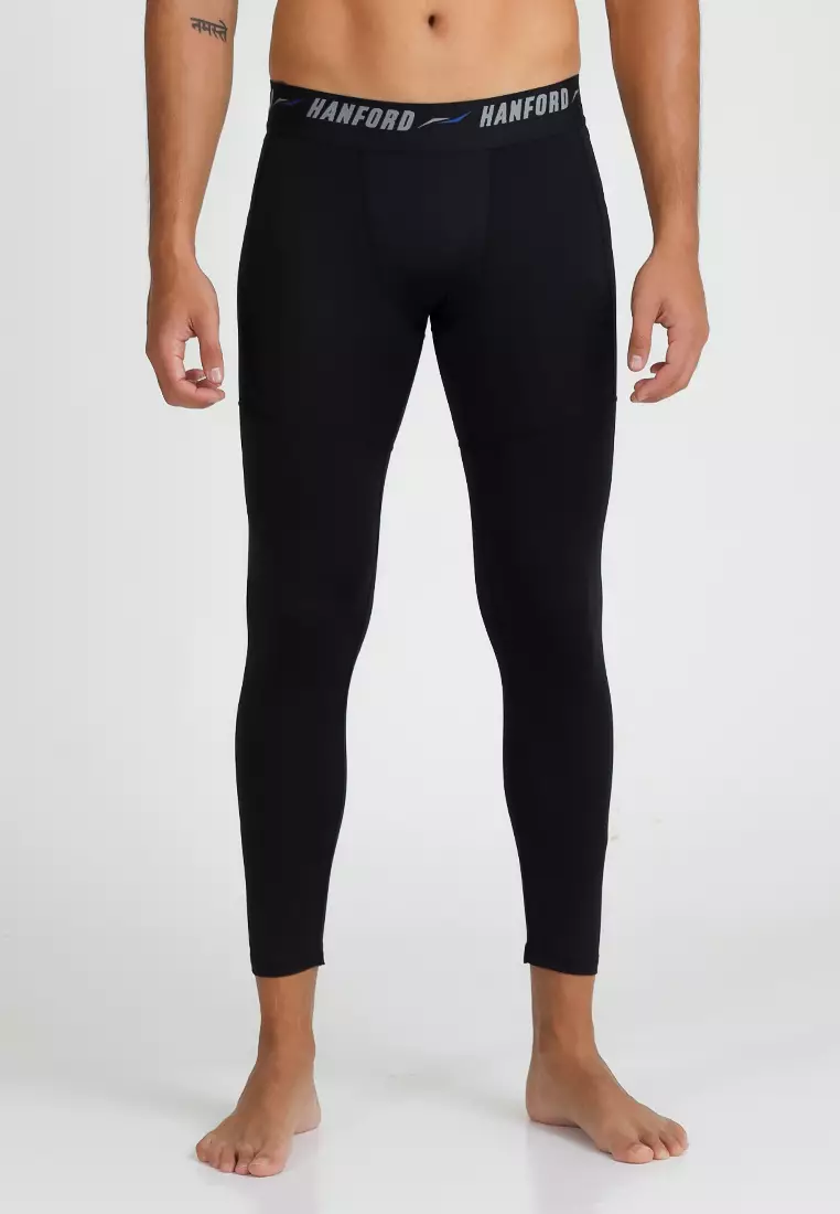 Athletic Men Quick Dry Compression Ankle Length - Black/Blue Line (Single Pack)