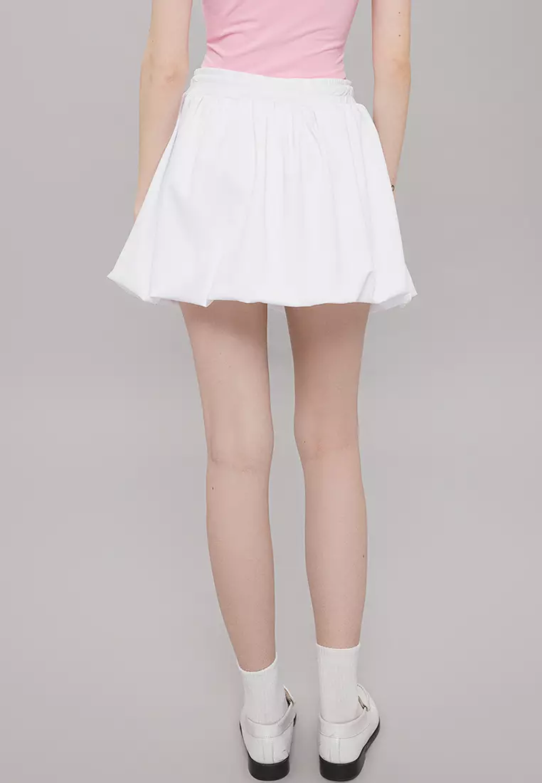 White Lace-Up Waist Balloon Mini Skirt