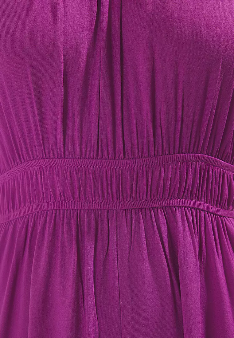 Purple Waist Pleated Detail Wide Leg Maxi Woven Jumpsuit TWOSS23TU00121