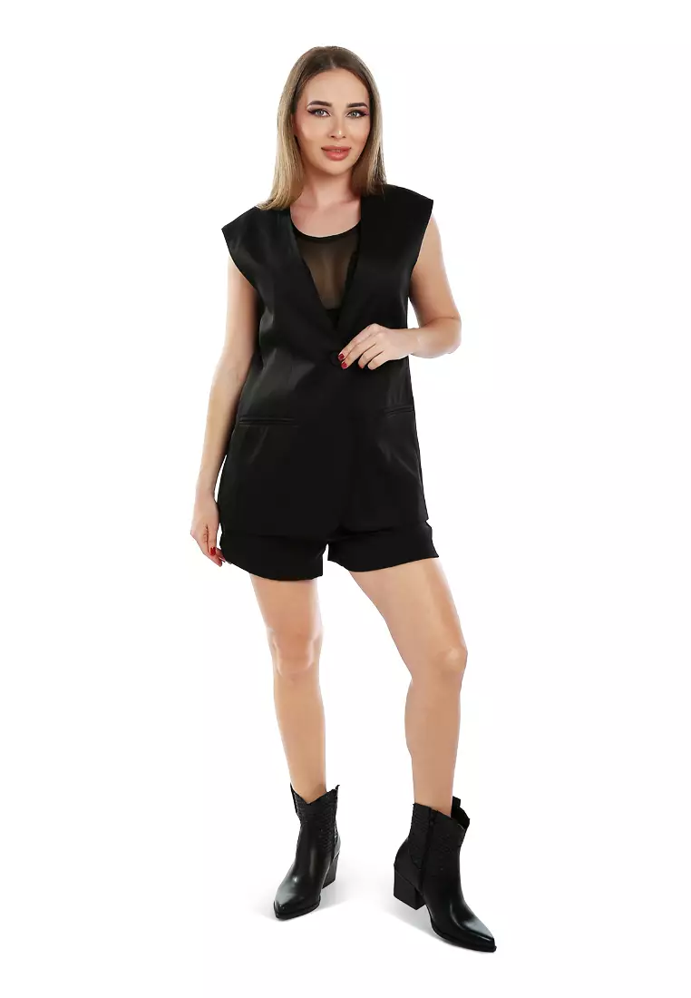 Classic Sleeveless Longline Waistcoat In Black