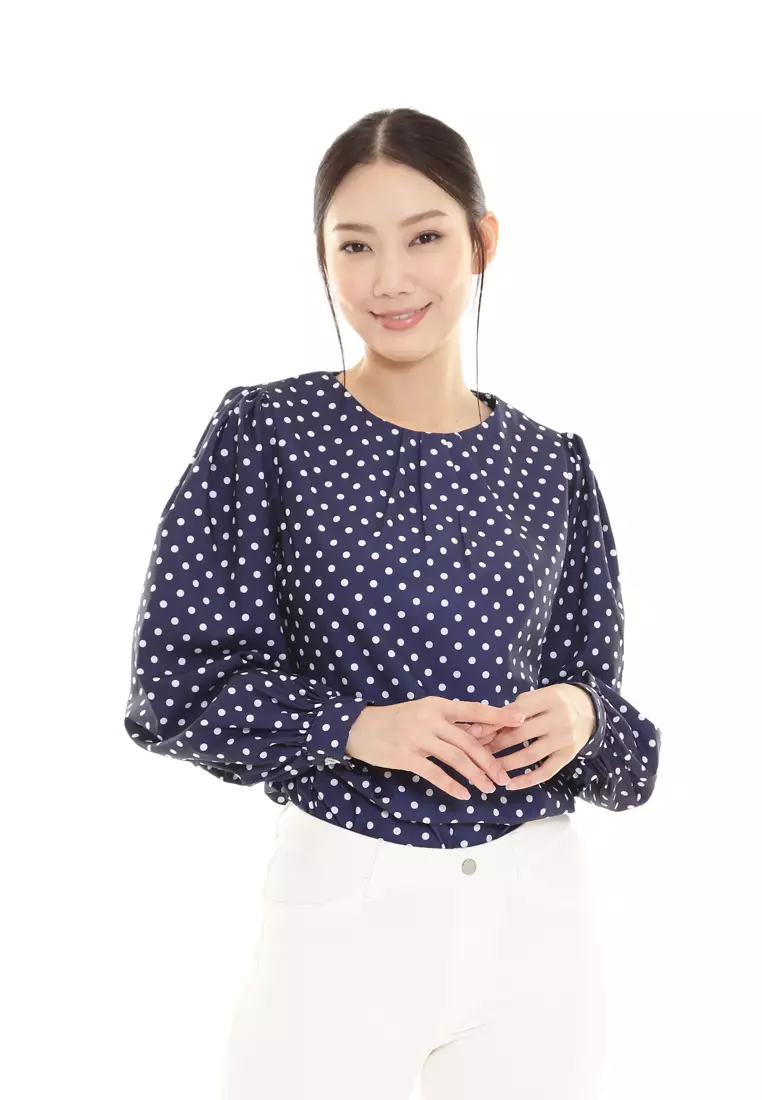 Christina Polka Dot Blouse in Navy Blue