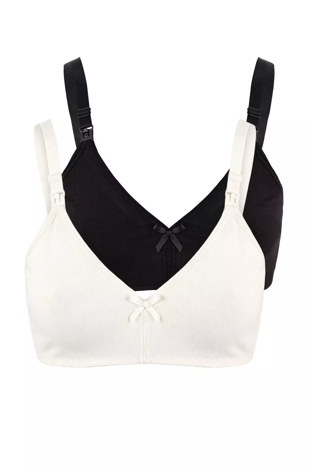 Black-Ecru 2-Pack Cotton Nursing Bra Without Cups Bra Thmss26Su8