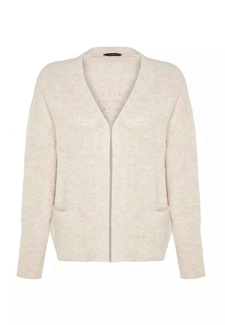 Stone Super Wide Pattern Soft Texture Pocket Detailed Knitwear Cardigan TWOAW24HI00133