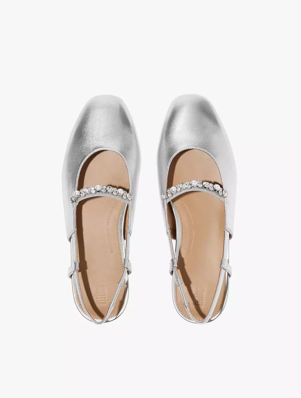 Fitflop Delicato Pearls-And-Crystal Leather Women's Slingbacks - Silver