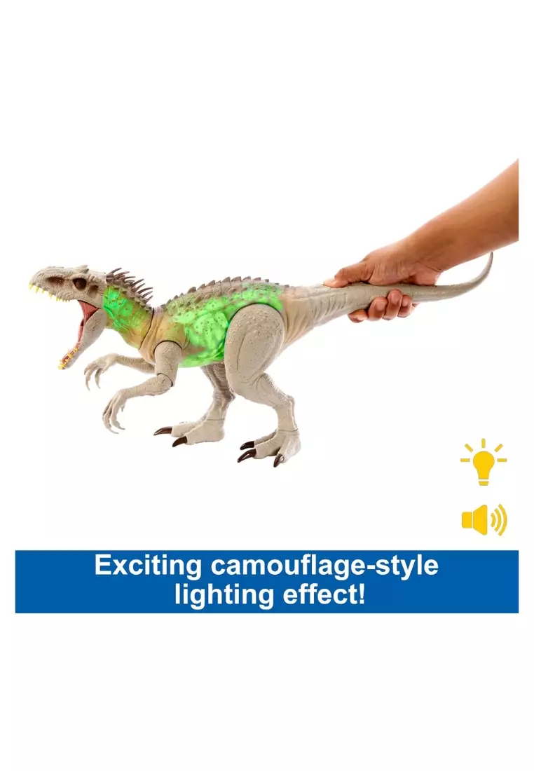 Mattel Jurassic World Camouflage 'N Battle Dinosaur Toy, Indominus Rex Figure With Lights, Sounds & Motion